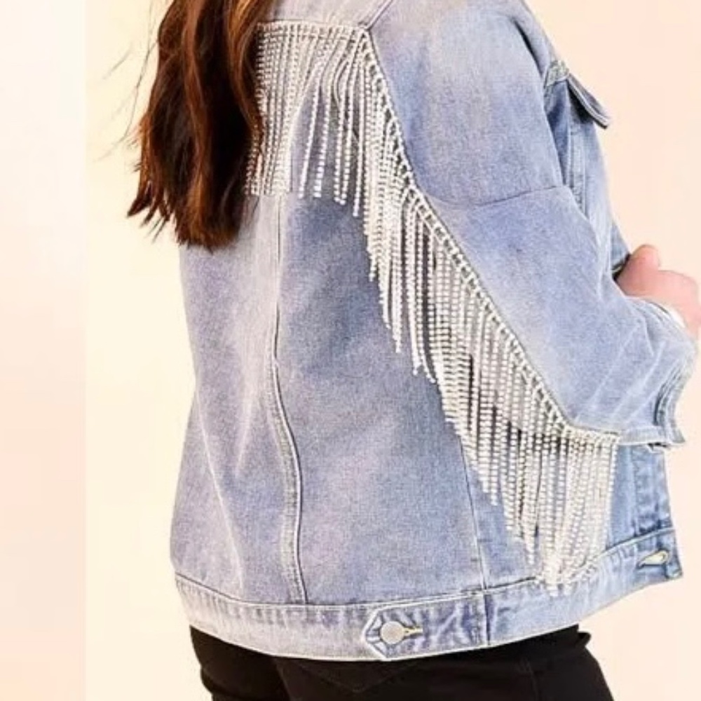Rhinestone fringe denim jacket